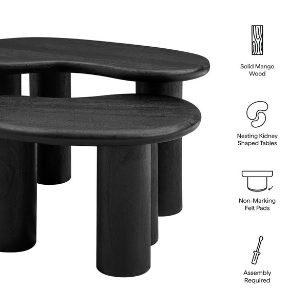 Modway Furniture Hackney Mango Wood Nesting Coffee Table Set - Modern Sculptural Design for Versatile Living Spaces Black EEI-7283-BLK