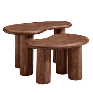 Modway Furniture Hackney Mango Wood Nesting Coffee Table Set - Modern Sculptural Design for Versatile Living Spaces Walnut EEI-7283-WAL