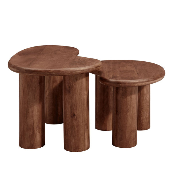 Modway Furniture Hackney Mango Wood Nesting Coffee Table Set - Modern Sculptural Design for Versatile Living Spaces Walnut EEI-7283-WAL