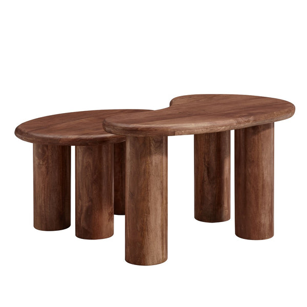 Modway Furniture Hackney Mango Wood Nesting Coffee Table Set - Modern Sculptural Design for Versatile Living Spaces Walnut EEI-7283-WAL