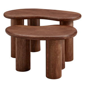 Modway Furniture Hackney Mango Wood Nesting Coffee Table Set - Modern Sculptural Design for Versatile Living Spaces Walnut EEI-7283-WAL