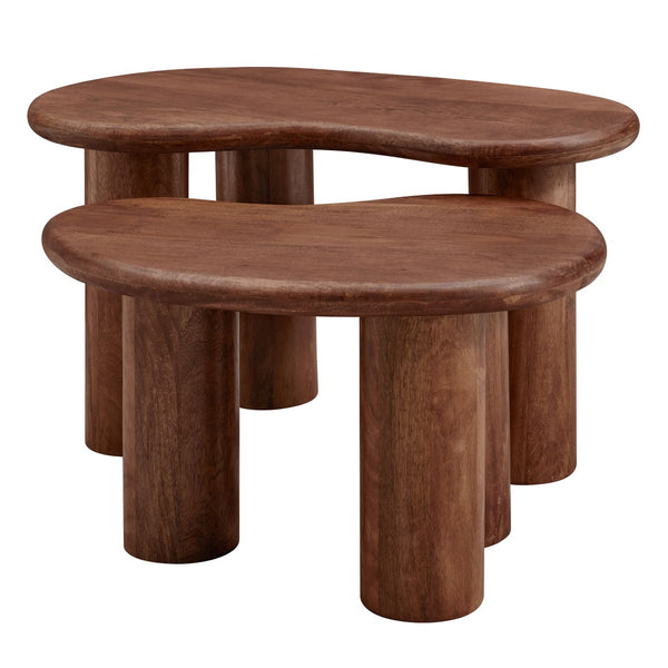 Modway Furniture Hackney Mango Wood Nesting Coffee Table Set - Modern Sculptural Design for Versatile Living Spaces Walnut EEI-7283-WAL