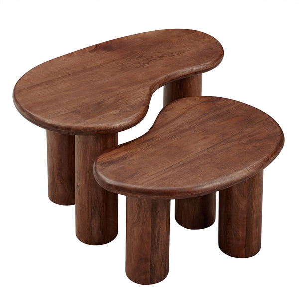 Modway Furniture Hackney Mango Wood Nesting Coffee Table Set - Modern Sculptural Design for Versatile Living Spaces Walnut EEI-7283-WAL