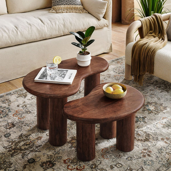 Modway Furniture Hackney Mango Wood Nesting Coffee Table Set - Modern Sculptural Design for Versatile Living Spaces Walnut EEI-7283-WAL