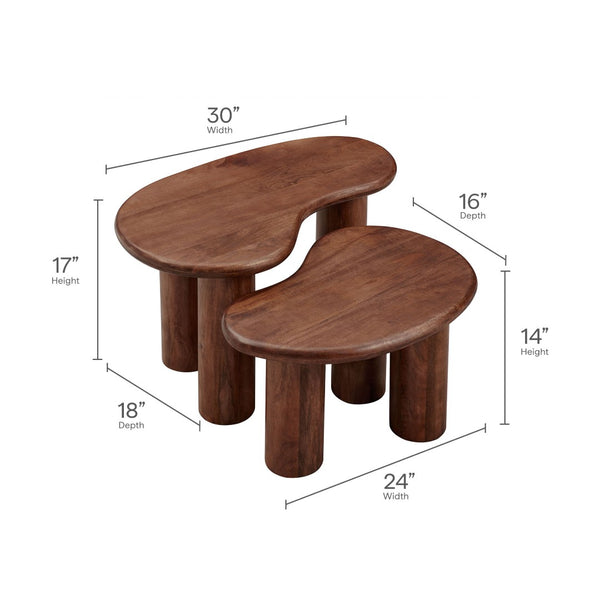 Modway Furniture Hackney Mango Wood Nesting Coffee Table Set - Modern Sculptural Design for Versatile Living Spaces Walnut EEI-7283-WAL