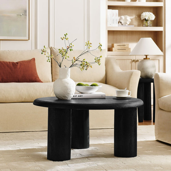 Modway Furniture Mavina Round Mango Wood Coffee Table – Sculptural Centerpiece for Modern and Boho Interiors Black EEI-7286-BLK
