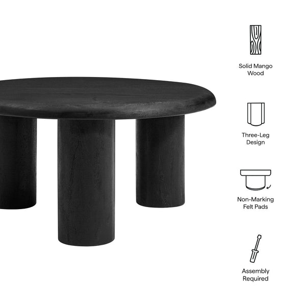 Modway Furniture Mavina Round Mango Wood Coffee Table – Sculptural Centerpiece for Modern and Boho Interiors Black EEI-7286-BLK