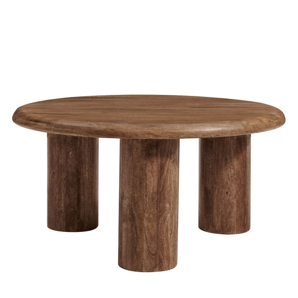 Modway Furniture Mavina Round Mango Wood Coffee Table – Sculptural Centerpiece for Modern and Boho Interiors Walnut EEI-7286-WAL