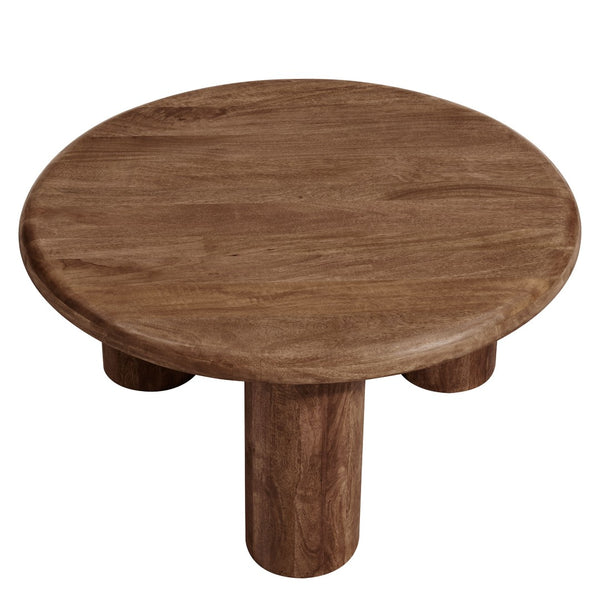 Modway Furniture Mavina Round Mango Wood Coffee Table – Sculptural Centerpiece for Modern and Boho Interiors Walnut EEI-7286-WAL