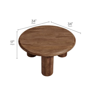 Modway Furniture Mavina Round Mango Wood Coffee Table – Sculptural Centerpiece for Modern and Boho Interiors Walnut EEI-7286-WAL