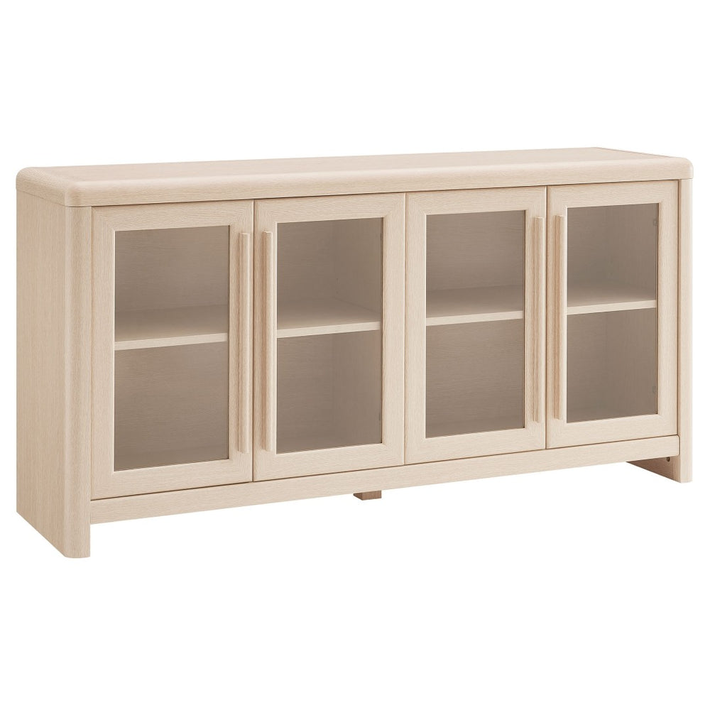 Modway Furniture Evren 4-Door Storage Cabinet – Modern Farmhouse Style with Glass Panels, Adjustable Shelves & More! EEI-7287-ASH