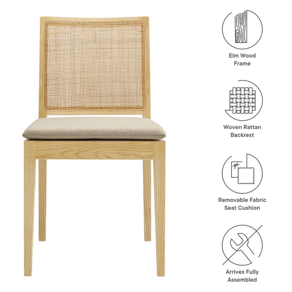 Modway Furniture Ovard Rattan Dining Chair - Stylish Solid Wood Frame, Comfortable Cushion, Modern Farmhouse Charm EEI-7288-NAT-BEI