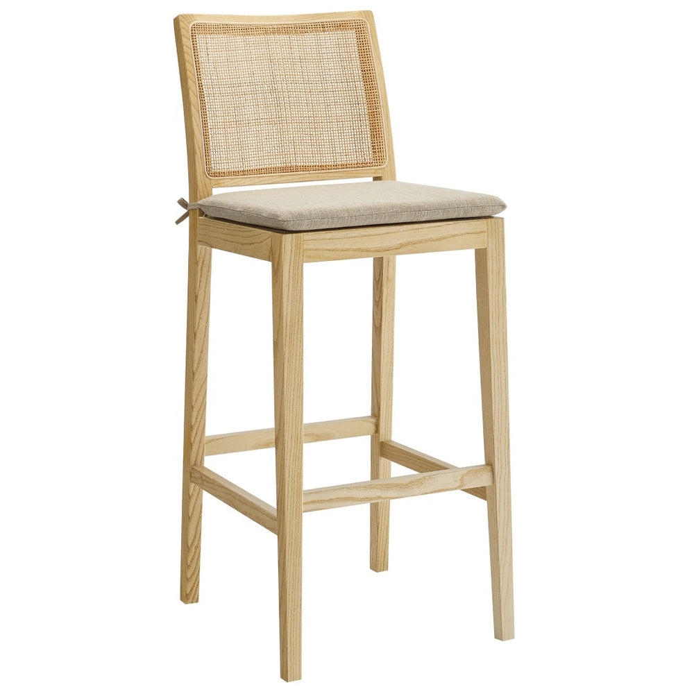 Modway Furniture Ovard Wood and Rattan Bar Stool – Coastal Farmhouse Style, Comfort, and Fully Assembled Convenience! EEI-7289-NAT-BEI