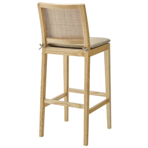 Modway Furniture Ovard Wood and Rattan Bar Stool – Coastal Farmhouse Style, Comfort, and Fully Assembled Convenience! EEI-7289-NAT-BEI