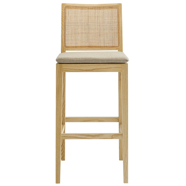 Modway Furniture Ovard Wood and Rattan Bar Stool – Coastal Farmhouse Style, Comfort, and Fully Assembled Convenience! EEI-7289-NAT-BEI