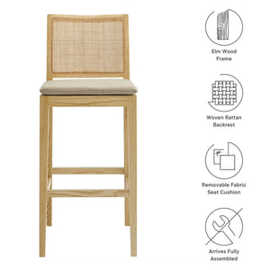Modway Furniture Ovard Wood and Rattan Bar Stool – Coastal Farmhouse Style, Comfort, and Fully Assembled Convenience! EEI-7289-NAT-BEI