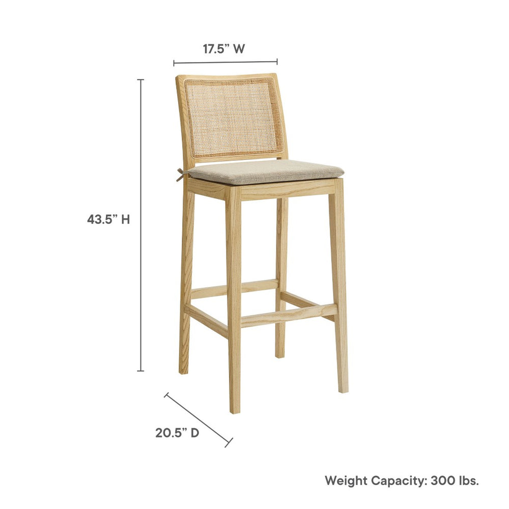 Modway Furniture Ovard Wood and Rattan Bar Stool – Coastal Farmhouse Style, Comfort, and Fully Assembled Convenience! EEI-7289-NAT-BEI