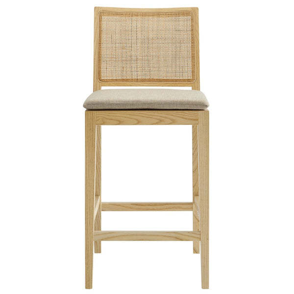 Modway Furniture Ovard Wood & Rattan Counter Stool - Stylish, Comfortable Seating for Kitchen & Dining Spaces EEI-7290-NAT-BEI