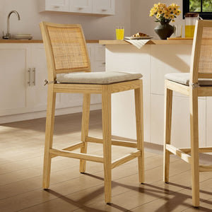 Modway Furniture Ovard Wood & Rattan Counter Stool - Stylish, Comfortable Seating for Kitchen & Dining Spaces EEI-7290-NAT-BEI