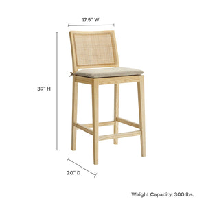 Modway Furniture Ovard Wood & Rattan Counter Stool - Stylish, Comfortable Seating for Kitchen & Dining Spaces EEI-7290-NAT-BEI