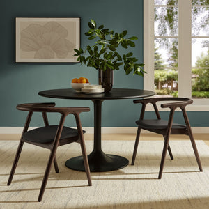 Modway Furniture Henry Vegan Leather Dining Chair with Solid Elm Wood Frame - Mid-Century Modern Comfort & Style Black EEI-7291-BLK