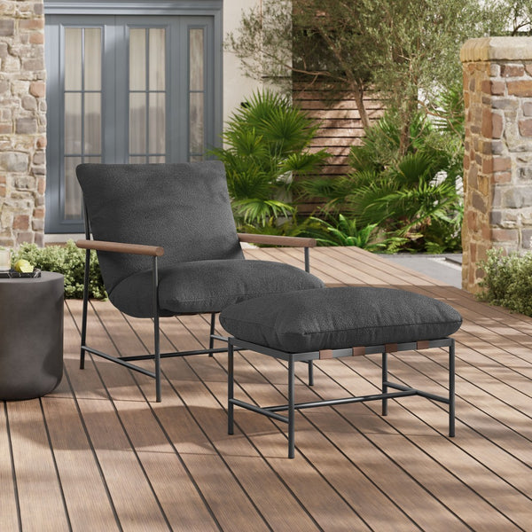 Modway Furniture Raya Outdoor Patio Lounge Chair and Ottoman Set - Stylish, Weather-Ready Comfort for Relaxation Charcoal EEI-7292-CHA