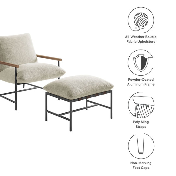 Modway Furniture Raya Outdoor Patio Lounge Chair and Ottoman Set - Stylish, Weather-Ready Comfort for Relaxation Ivory EEI-7292-IVO