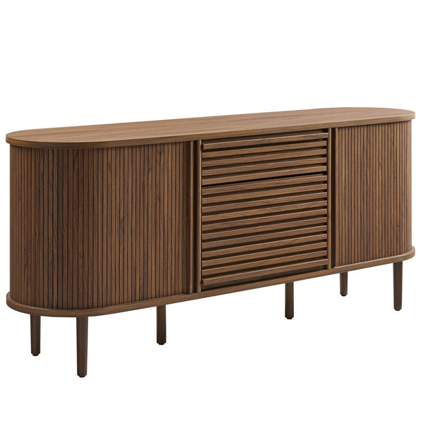 Modway Furniture Harlan Fluted Oval Sideboard Cabinet - Mid-Century Modern Storage Solution for Dining & Media Spaces EEI-7293-WAL