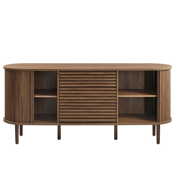 Modway Furniture Harlan Fluted Oval Sideboard Cabinet - Mid-Century Modern Storage Solution for Dining & Media Spaces EEI-7293-WAL