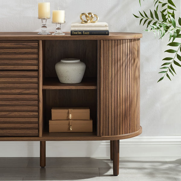 Modway Furniture Harlan Fluted Oval Sideboard Cabinet - Mid-Century Modern Storage Solution for Dining & Media Spaces EEI-7293-WAL