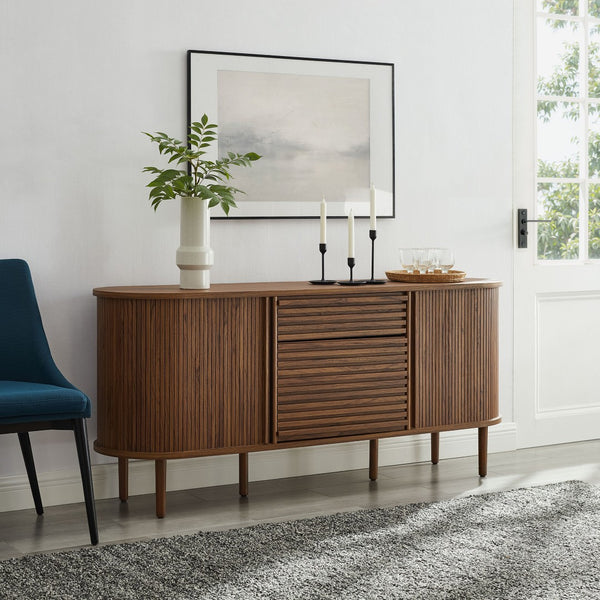 Modway Furniture Harlan Fluted Oval Sideboard Cabinet - Mid-Century Modern Storage Solution for Dining & Media Spaces EEI-7293-WAL