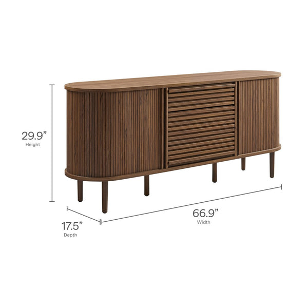 Modway Furniture Harlan Fluted Oval Sideboard Cabinet - Mid-Century Modern Storage Solution for Dining & Media Spaces EEI-7293-WAL