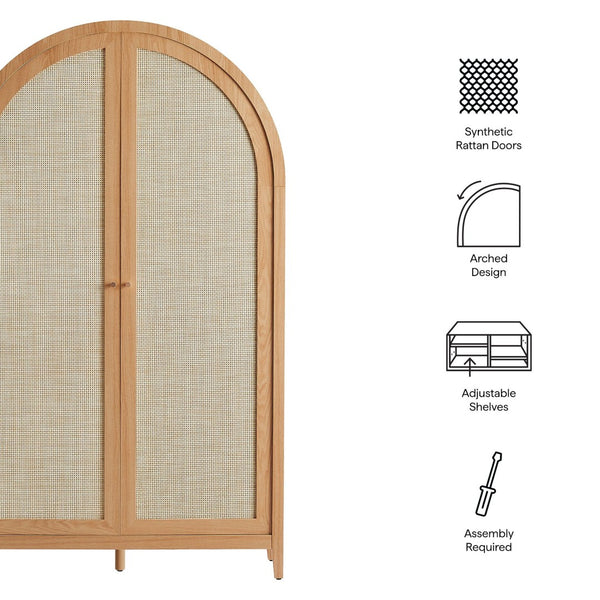 Modway Furniture Calista 79" Tall Wide Rattan Arched Storage Cabinet – Stylish & Functional Solution for Any Space Natural EEI-7294-NAT