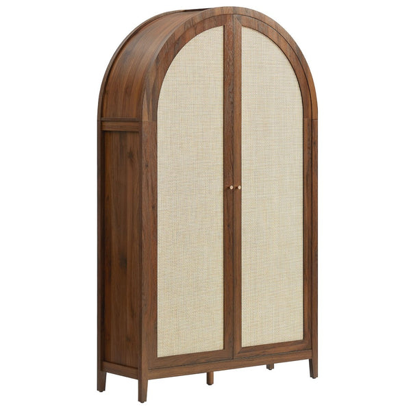 Modway Furniture Calista 79" Tall Wide Rattan Arched Storage Cabinet – Stylish & Functional Solution for Any Space Walnut EEI-7294-WAL