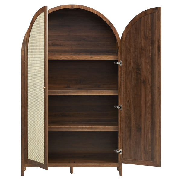Modway Furniture Calista 79" Tall Wide Rattan Arched Storage Cabinet – Stylish & Functional Solution for Any Space Walnut EEI-7294-WAL
