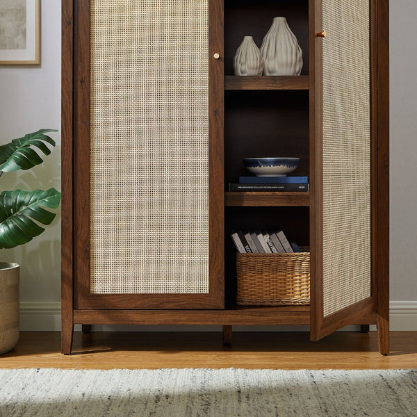 Modway Furniture Calista 79" Tall Wide Rattan Arched Storage Cabinet – Stylish & Functional Solution for Any Space Walnut EEI-7294-WAL