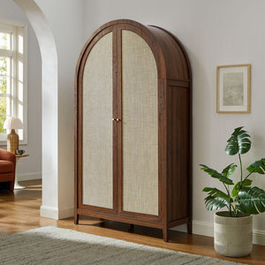 Modway Furniture Calista 79" Tall Wide Rattan Arched Storage Cabinet – Stylish & Functional Solution for Any Space Walnut EEI-7294-WAL