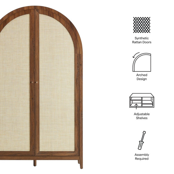 Modway Furniture Calista 79" Tall Wide Rattan Arched Storage Cabinet – Stylish & Functional Solution for Any Space Walnut EEI-7294-WAL