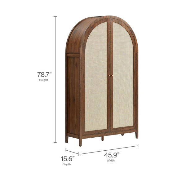 Modway Furniture Calista 79" Tall Wide Rattan Arched Storage Cabinet – Stylish & Functional Solution for Any Space Walnut EEI-7294-WAL