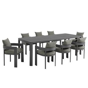 Modway Furniture Tahoe 9-Piece Outdoor Patio Aluminum Dining Set with Extendable Table for Modern Alfresco Gatherings Gray Charcoal EEI-7295-GRY-CHA
