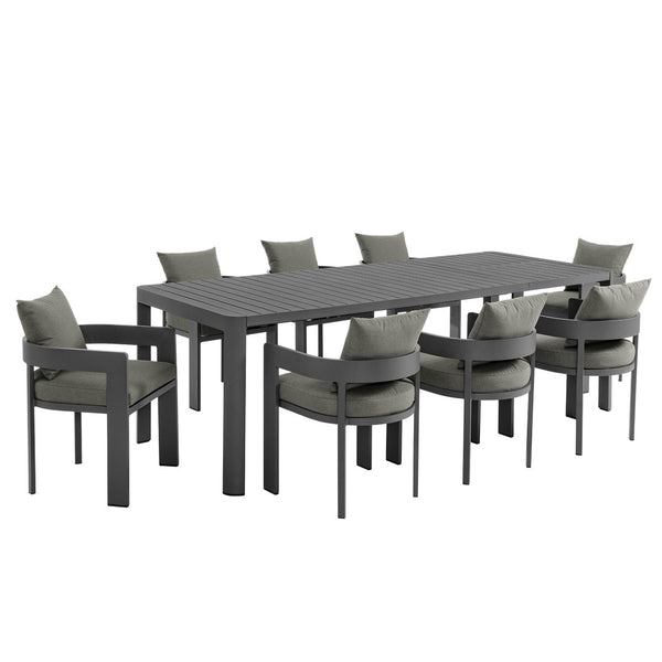 Modway Furniture Tahoe 9-Piece Outdoor Patio Aluminum Dining Set with Extendable Table for Modern Alfresco Gatherings Gray Charcoal EEI-7295-GRY-CHA
