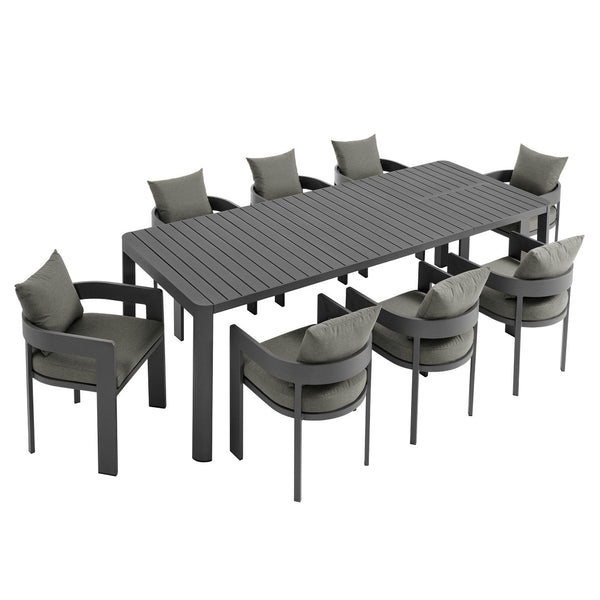 Modway Furniture Tahoe 9-Piece Outdoor Patio Aluminum Dining Set with Extendable Table for Modern Alfresco Gatherings Gray Charcoal EEI-7295-GRY-CHA