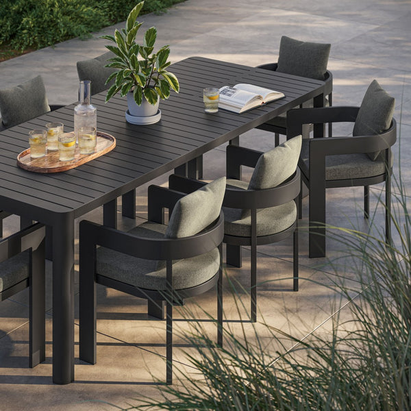 Modway Furniture Tahoe 9-Piece Outdoor Patio Aluminum Dining Set with Extendable Table for Modern Alfresco Gatherings Gray Charcoal EEI-7295-GRY-CHA