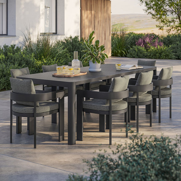 Modway Furniture Tahoe 9-Piece Outdoor Patio Aluminum Dining Set with Extendable Table for Modern Alfresco Gatherings Gray Charcoal EEI-7295-GRY-CHA