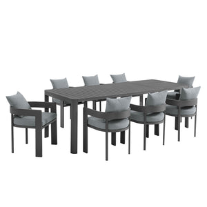 Modway Furniture Tahoe 9-Piece Outdoor Patio Aluminum Dining Set with Extendable Table for Modern Alfresco Gatherings Gray Gray EEI-7295-GRY-GRY
