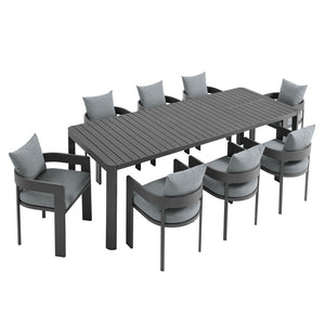 Modway Furniture Tahoe 9-Piece Outdoor Patio Aluminum Dining Set with Extendable Table for Modern Alfresco Gatherings Gray Gray EEI-7295-GRY-GRY