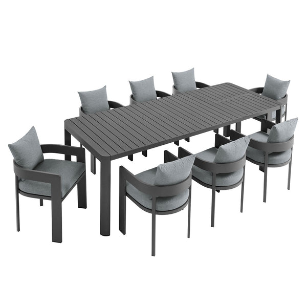 Modway Furniture Tahoe 9-Piece Outdoor Patio Aluminum Dining Set with Extendable Table for Modern Alfresco Gatherings Gray Gray EEI-7295-GRY-GRY