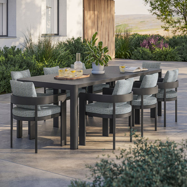 Modway Furniture Tahoe 9-Piece Outdoor Patio Aluminum Dining Set with Extendable Table for Modern Alfresco Gatherings Gray Gray EEI-7295-GRY-GRY