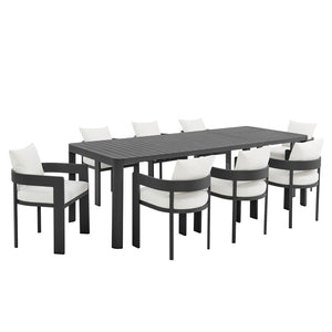 Modway Furniture Tahoe 9-Piece Outdoor Patio Aluminum Dining Set with Extendable Table for Modern Alfresco Gatherings Gray White EEI-7295-GRY-WHI