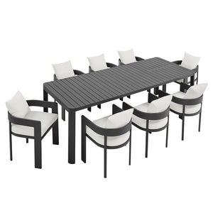 Modway Furniture Tahoe 9-Piece Outdoor Patio Aluminum Dining Set with Extendable Table for Modern Alfresco Gatherings Gray White EEI-7295-GRY-WHI
